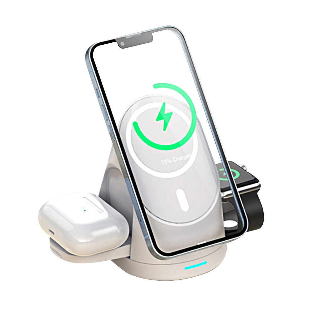3-in-1 Wireless Magnetic Charger Qi Fast Charging Stand for iPhone Airpods-White