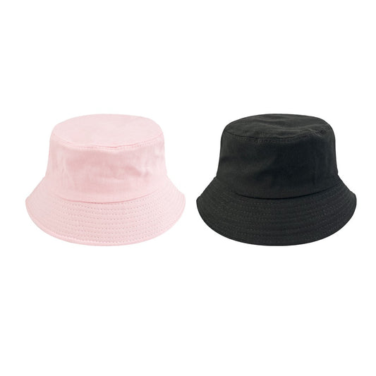 2Pcs Unisex Bucket Hat Cotton Outdoor Sun Cap - Black + Pink