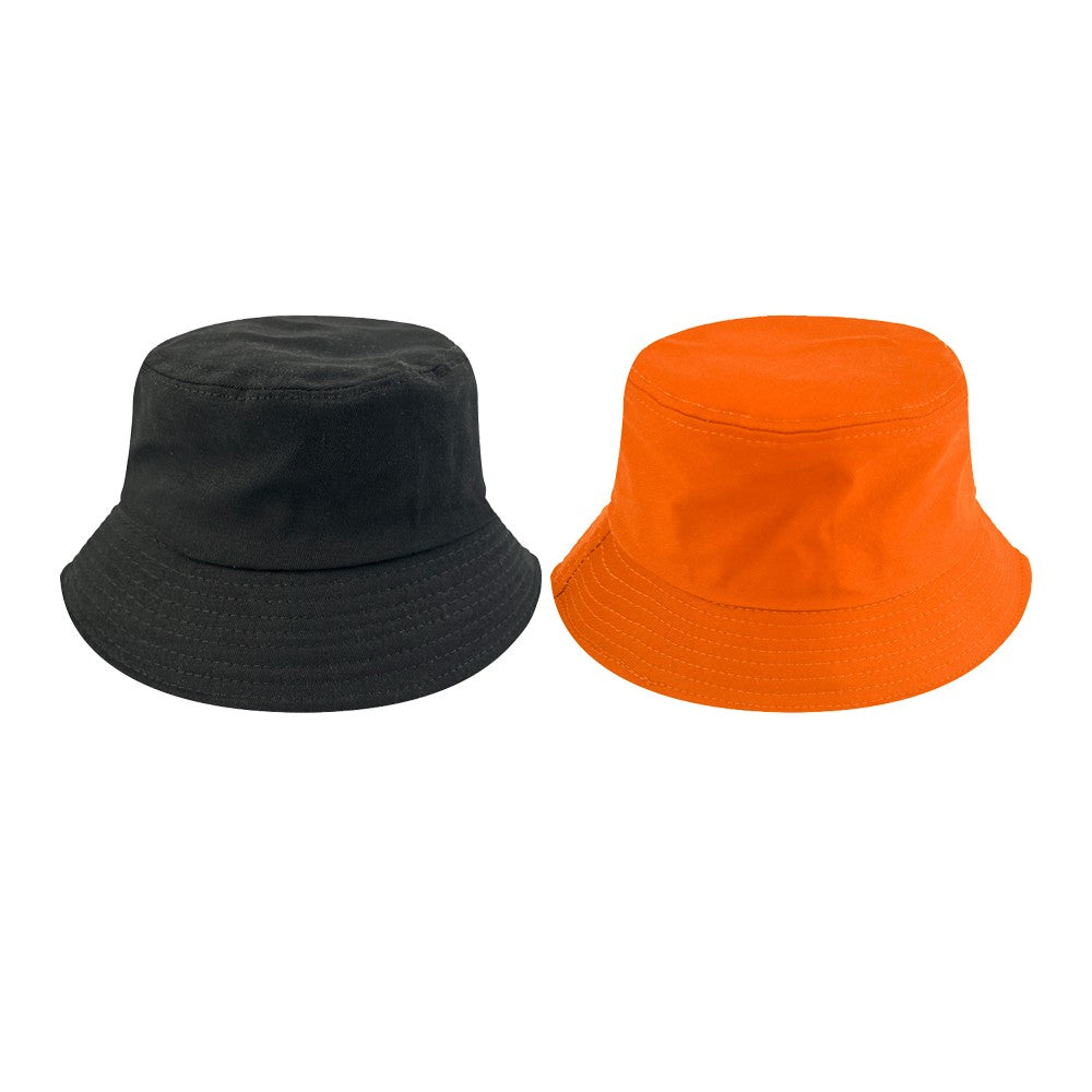 2Pcs Unisex Bucket Hat Cotton Outdoor Sun Cap - Black + Orange