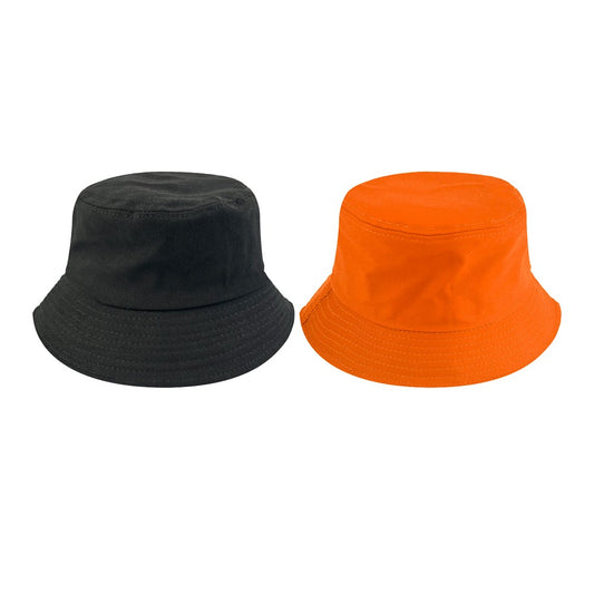 2Pcs Unisex Bucket Hat Cotton Outdoor Sun Cap - Black + Orange