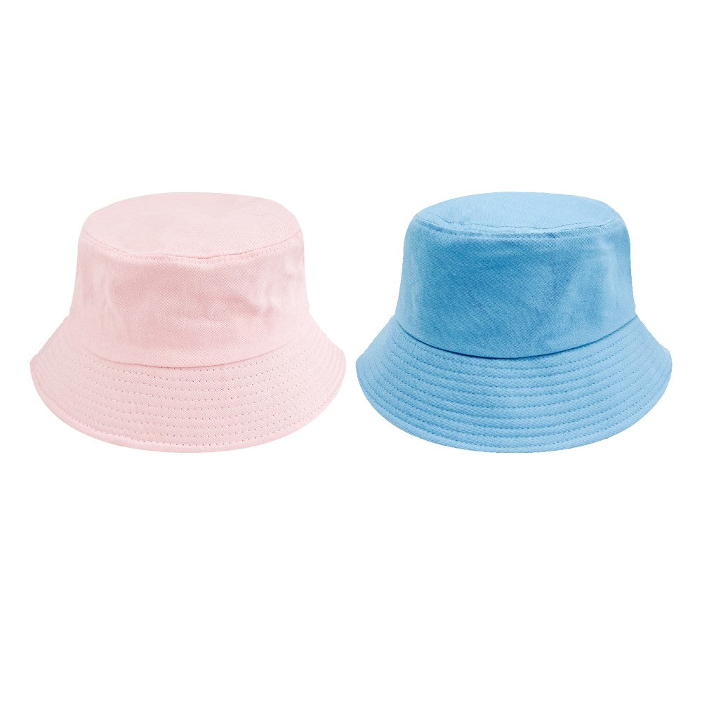 2Pcs Unisex Bucket Hat Cotton Outdoor Sun Cap - Light Blue + Pink