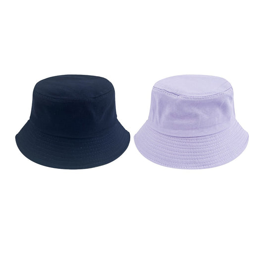 2Pcs Unisex Bucket Hat Cotton Outdoor Sun Cap - Navy Blue + Purple