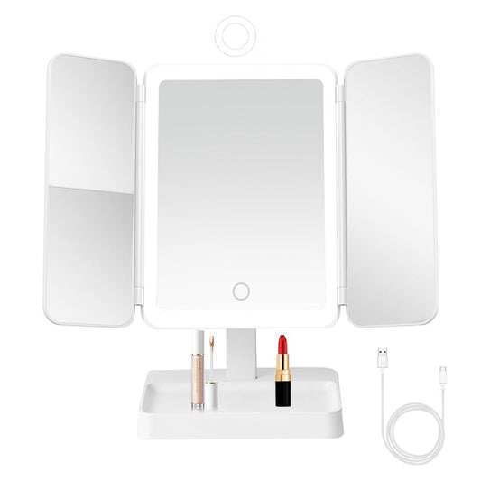 3X Magnification Makeup Mirror with Light 42-LED Tri-Fold Standing Vanity Mirror