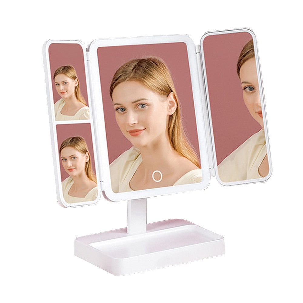 3X Magnification Makeup Mirror with Light 42-LED Tri-Fold Standing Vanity Mirror
