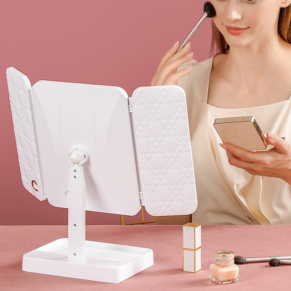 3X Magnification Makeup Mirror with Light 42-LED Tri-Fold Standing Vanity Mirror