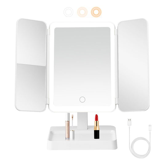 3X Magnification Makeup Mirror with Light 83-LED Tri-Fold Standing Vanity Mirror