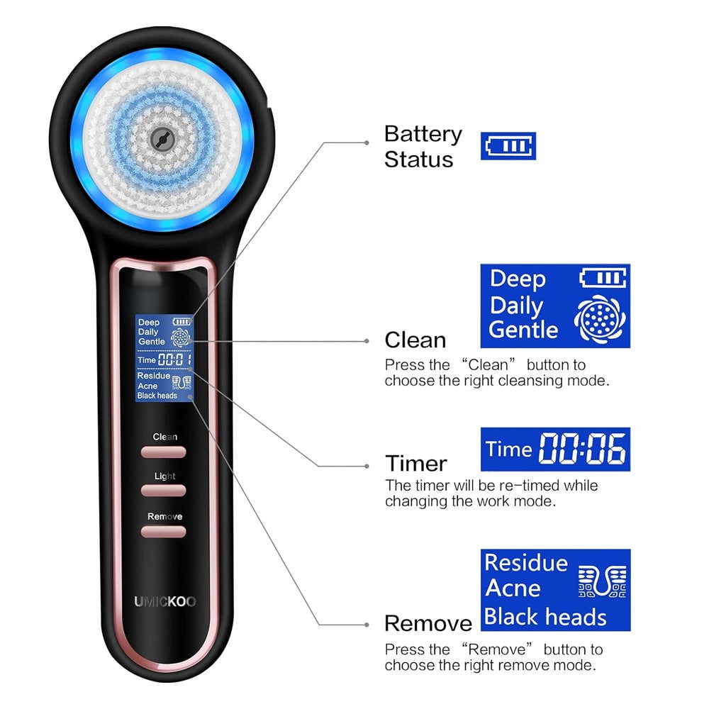 2-in-1 Rechargeable Facial Cleansing Brush and Blackhead Remover with LCD Screen