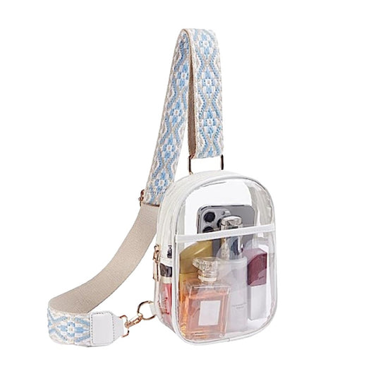 1Pc Clear PVC Stadium Approved Crossbody Bag Chest Bag Shoulder Bag - White