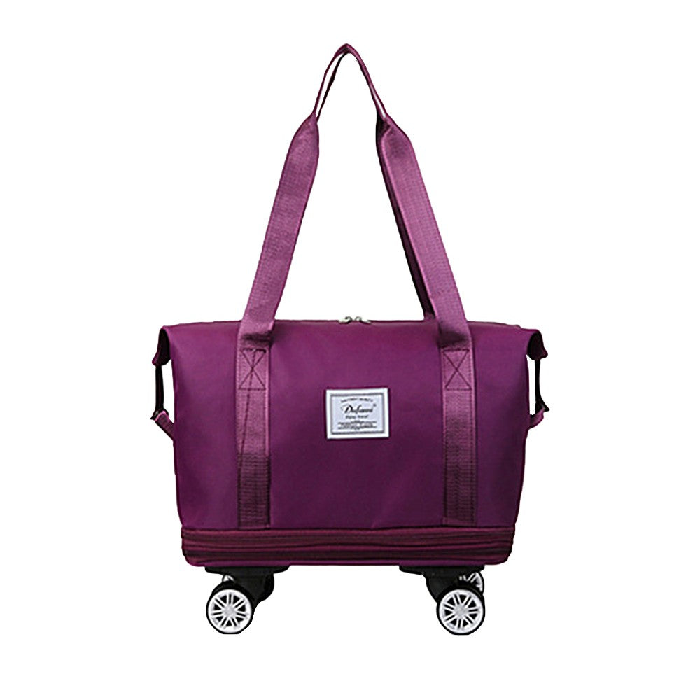 Expandable Travel Duffel Bag Overnight Luggage Bag with Wheels - Dark Purple