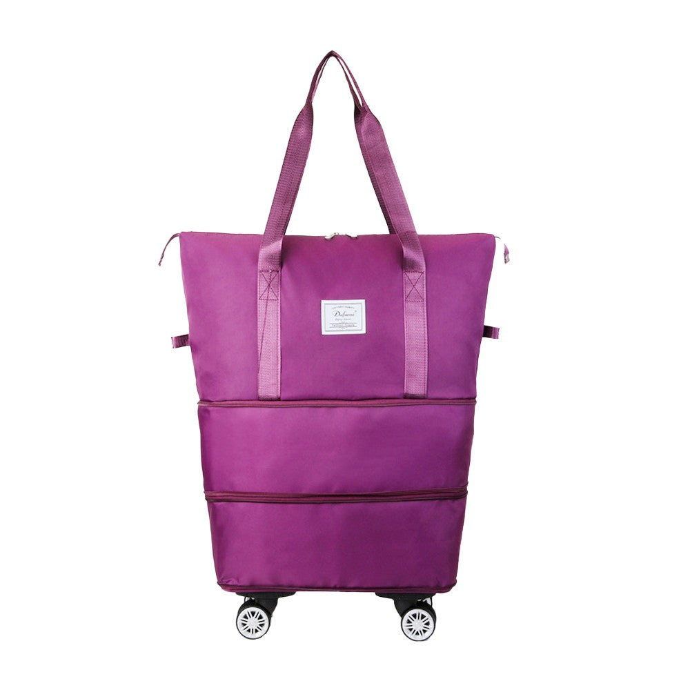 Expandable Travel Duffel Bag Overnight Luggage Bag with Wheels - Dark Purple