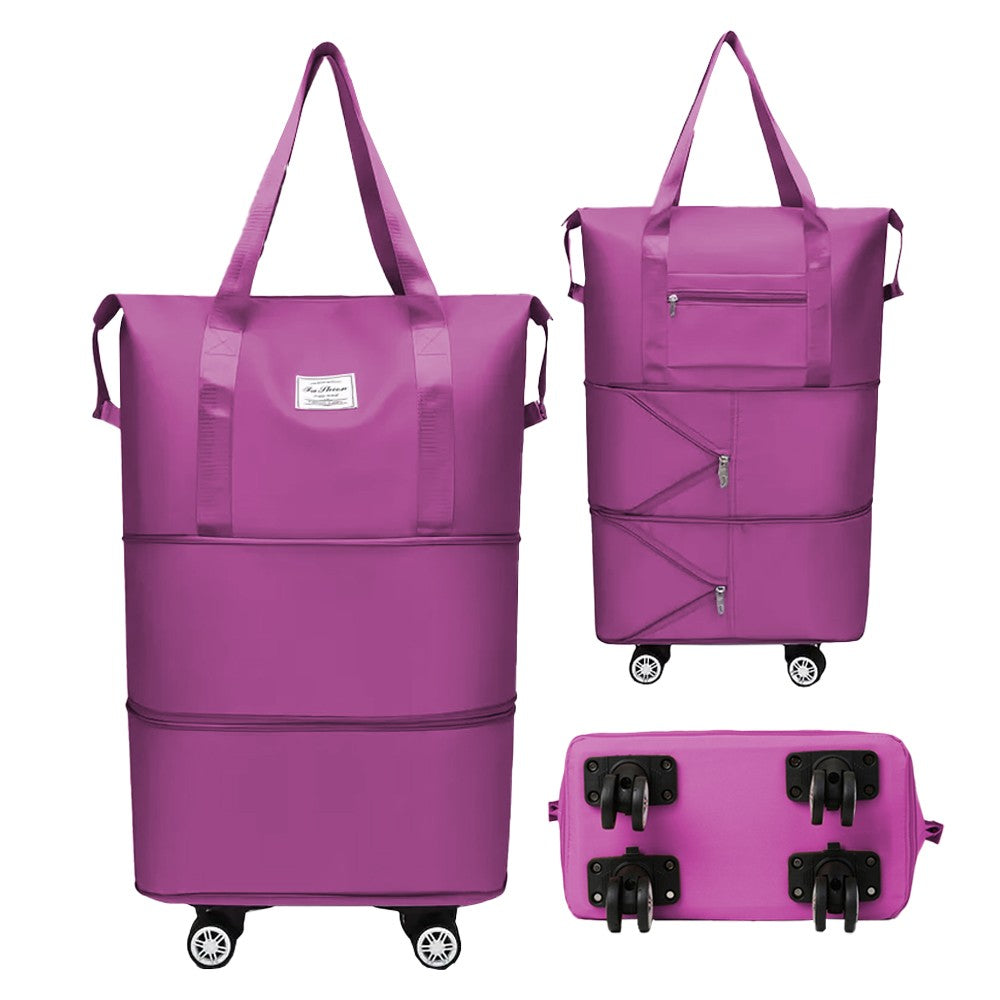 Expandable Travel Duffel Bag Overnight Luggage Bag with Wheels - Dark Purple