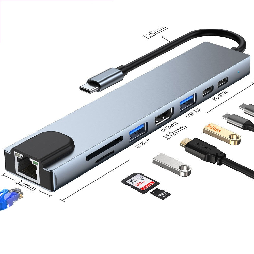 8-in-1 USB-C Hub Adapter Multi-Interface Docking Station