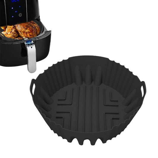1Pc Round Air Fryer Silicone Pot Liner Oven Baking Tray with Handle - Black