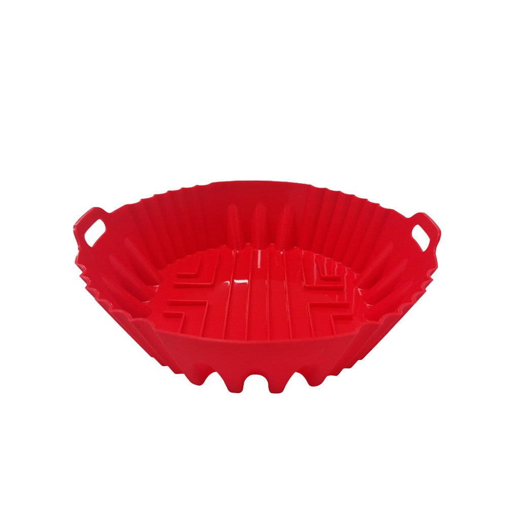 1Pc Round Air Fryer Silicone Pot Liner Oven Baking Tray with Handle - Red