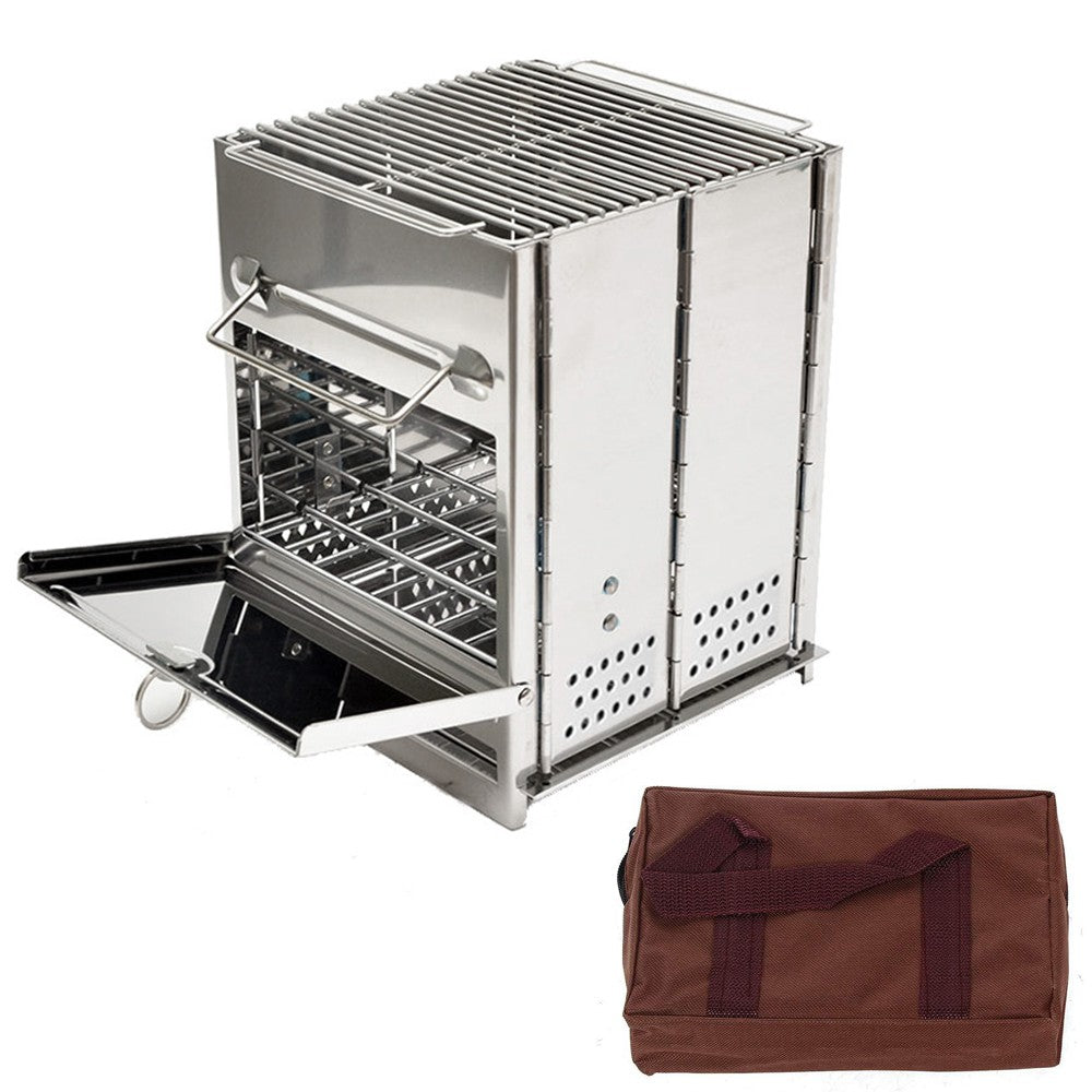 20x20x27cm Foldable BBQ Stove Portable Wood Burning Camping Stove with Grid Rack