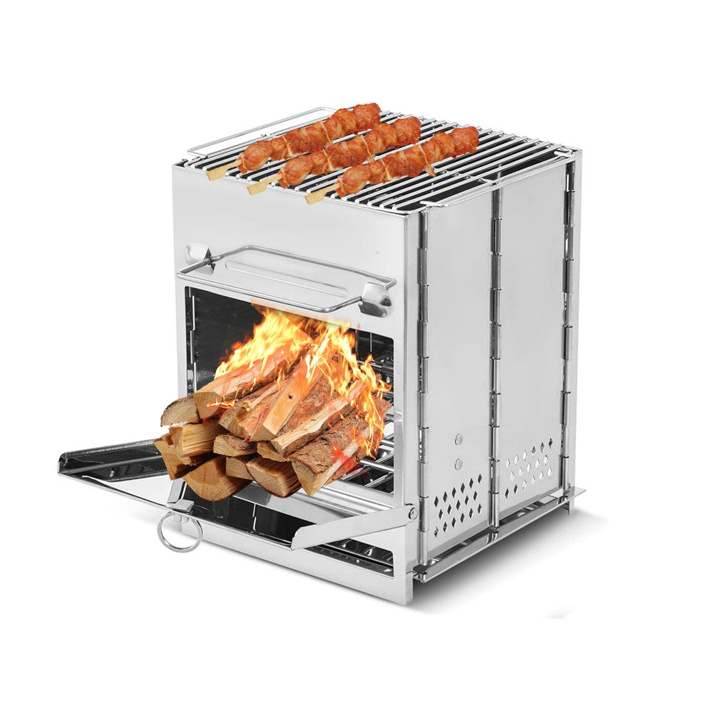 20x20x27cm Foldable BBQ Stove Portable Wood Burning Camping Stove with Grid Rack