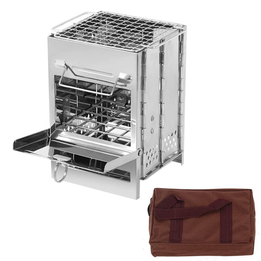 14x14x21cm Foldable BBQ Stove Portable Wood Burning Camping Stove with Grid Rack