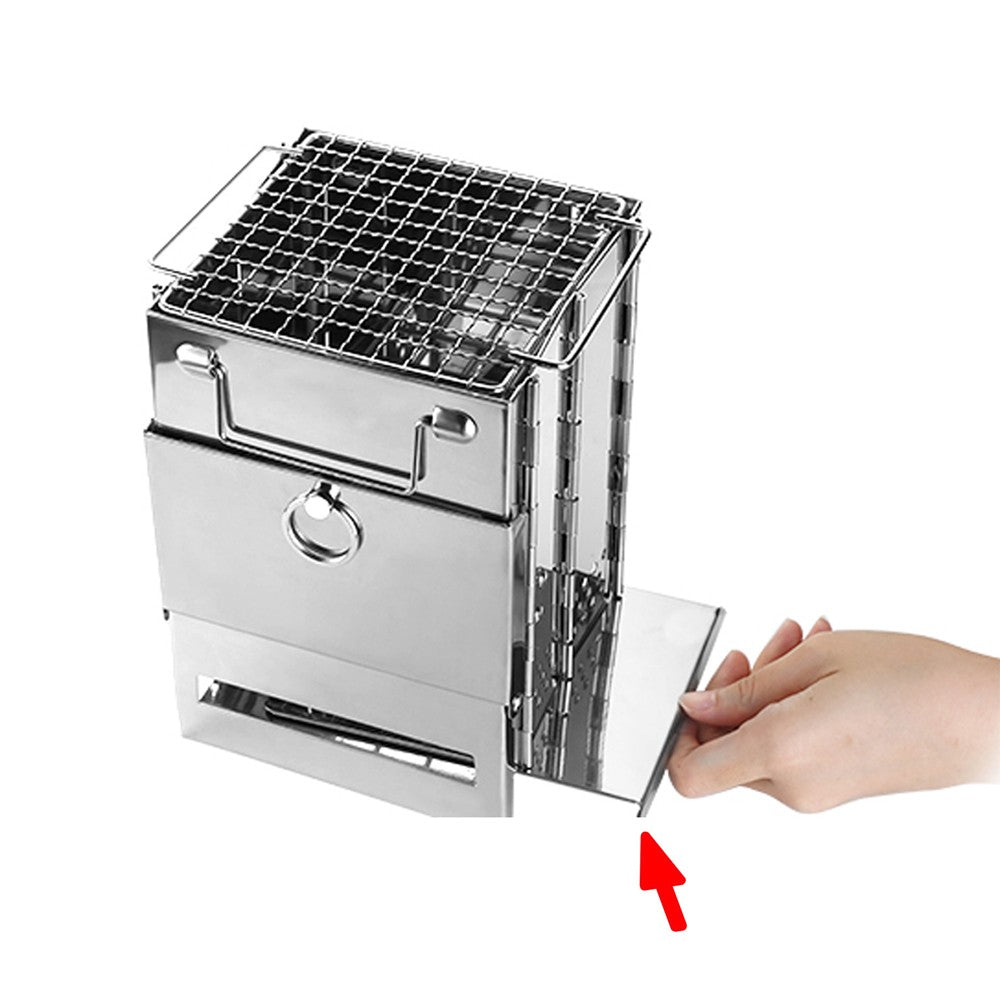 14x14x21cm Foldable BBQ Stove Portable Wood Burning Camping Stove with Grid Rack