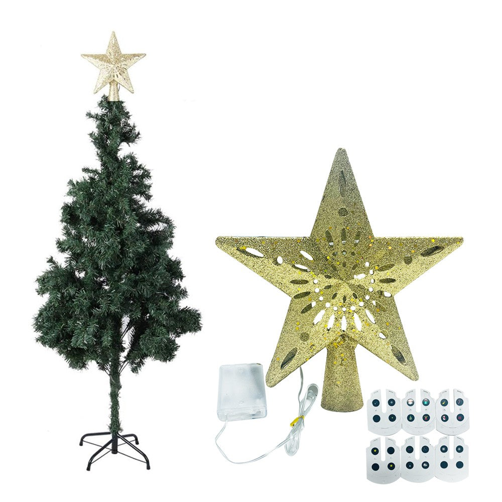 Gold Led Star Projector Christmas Tree Topper 6 different effect pattern cards
