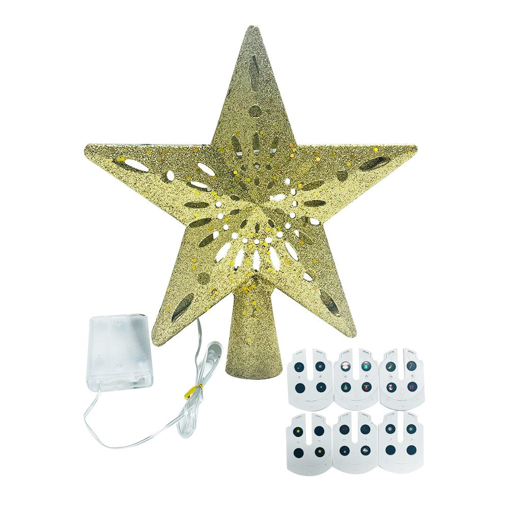 Gold Led Star Projector Christmas Tree Topper 6 different effect pattern cards