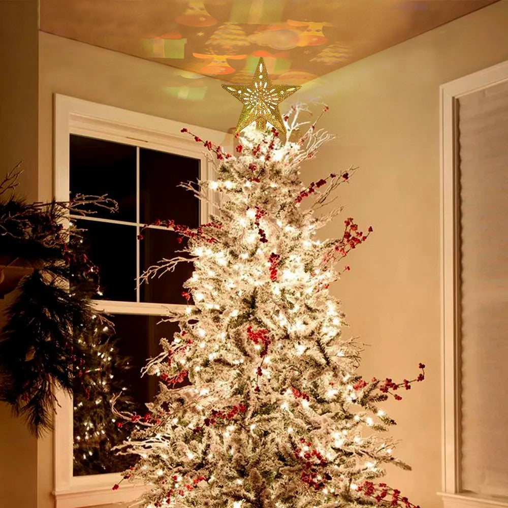 Gold Led Star Projector Christmas Tree Topper 6 different effect pattern cards