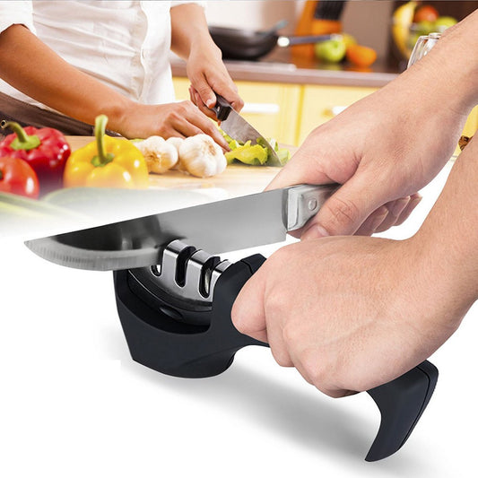 3 Slots Tungsten Steel Ceramic Grindstone Kitchen Essential 3 Slots Knife Sharpener Black