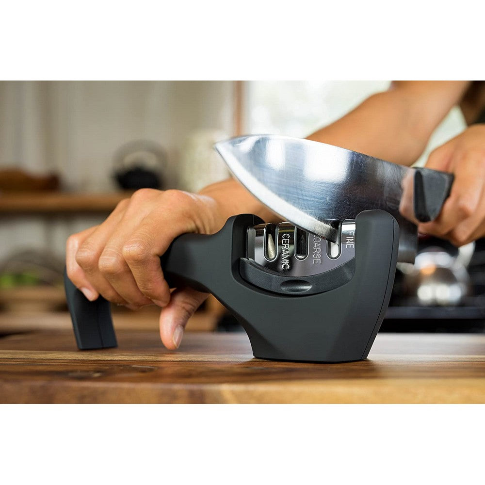 2 Pack 3 Slots Tungsten Steel Ceramic Grindstone Kitchen Essential 3 Slots Knife Sharpener Black