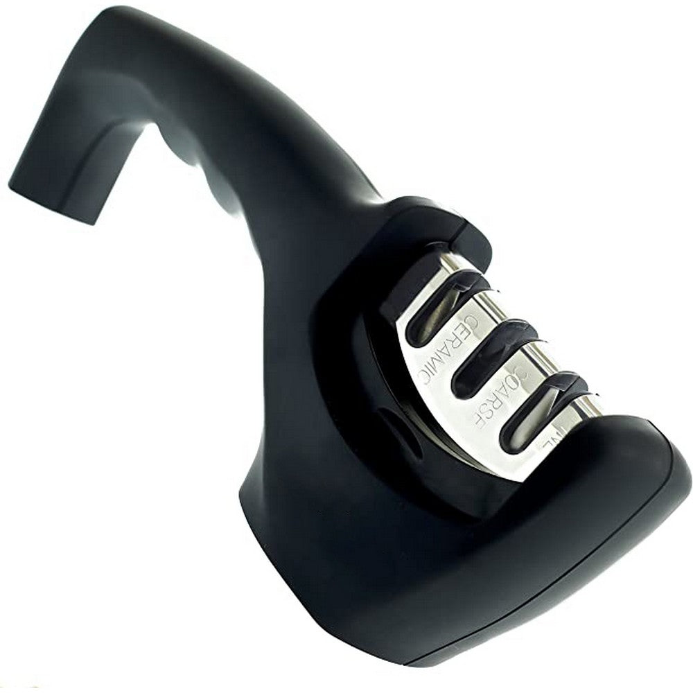2 Pack 3 Slots Tungsten Steel Ceramic Grindstone Kitchen Essential 3 Slots Knife Sharpener Black