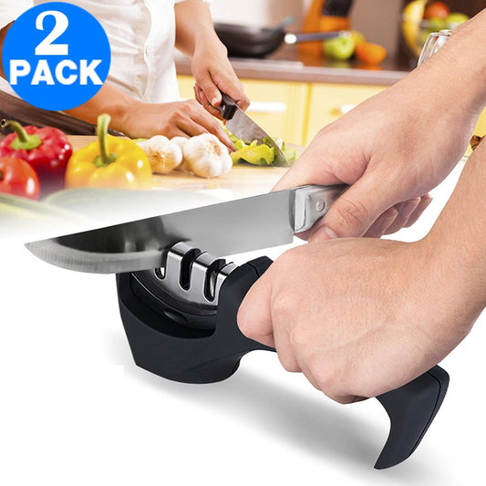 2 Pack 3 Slots Tungsten Steel Ceramic Grindstone Kitchen Essential 3 Slots Knife Sharpener Black