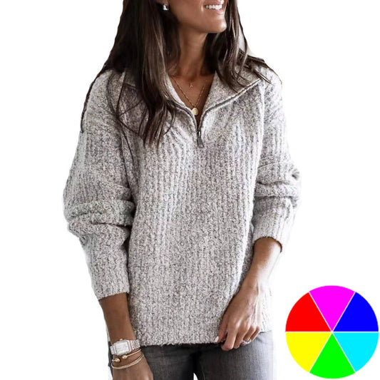 Women Long Sleeve Zipper Collar Sweater