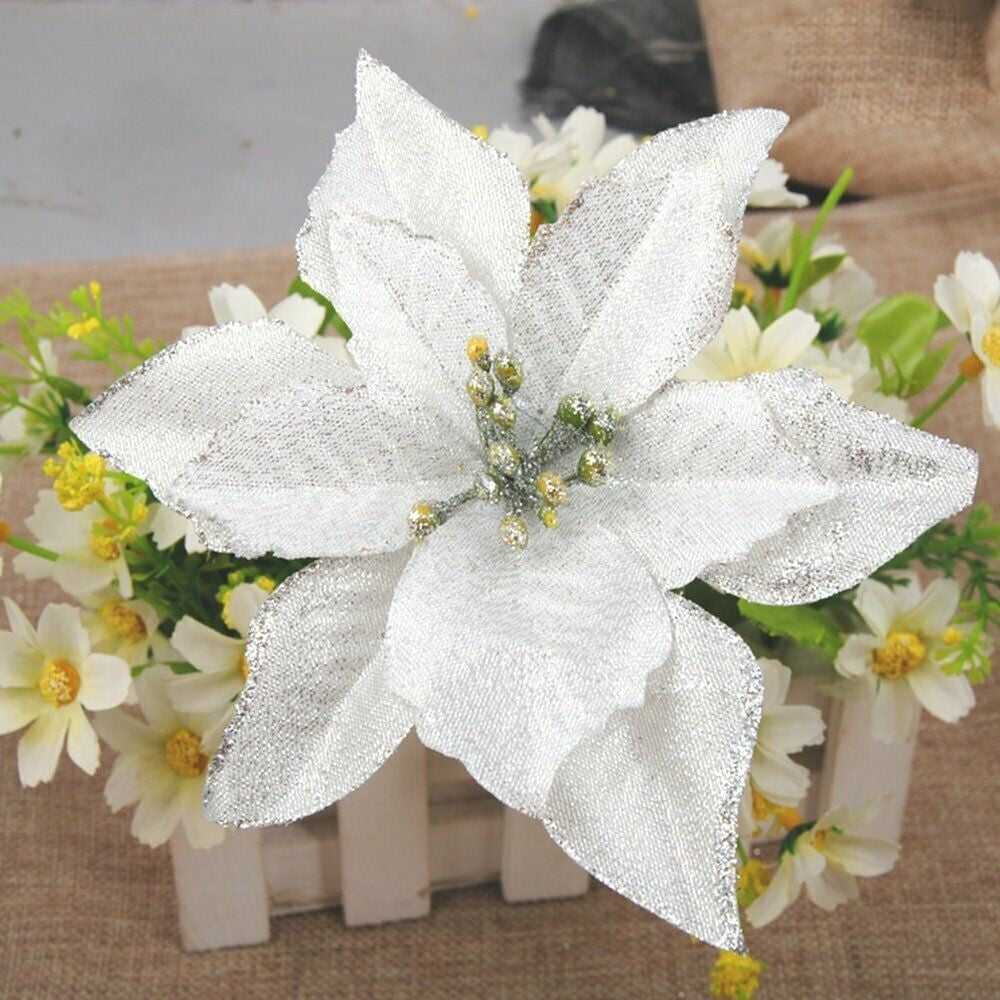 60 Pieces Hollow Flowers Glitter Christmas Tree Decoration