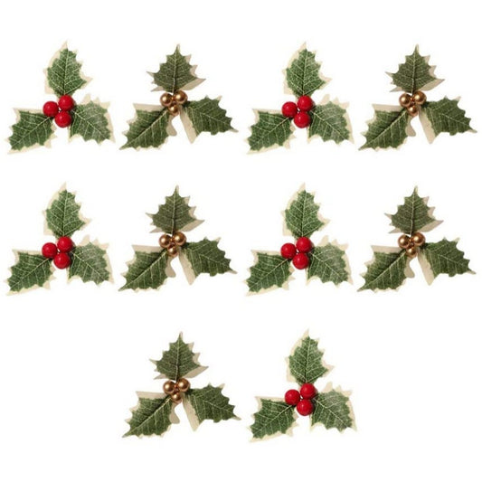 60 Pieces Holly Berry Flower with Leaves