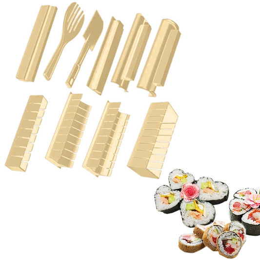 10Pcs Beige DIY Sushi Making Kit Kitchen Tools Sushi Maker Sushi Rice Mold Set