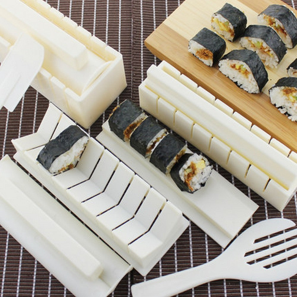 10Pcs Beige DIY Sushi Making Kit Kitchen Tools Sushi Maker Sushi Rice Mold Set