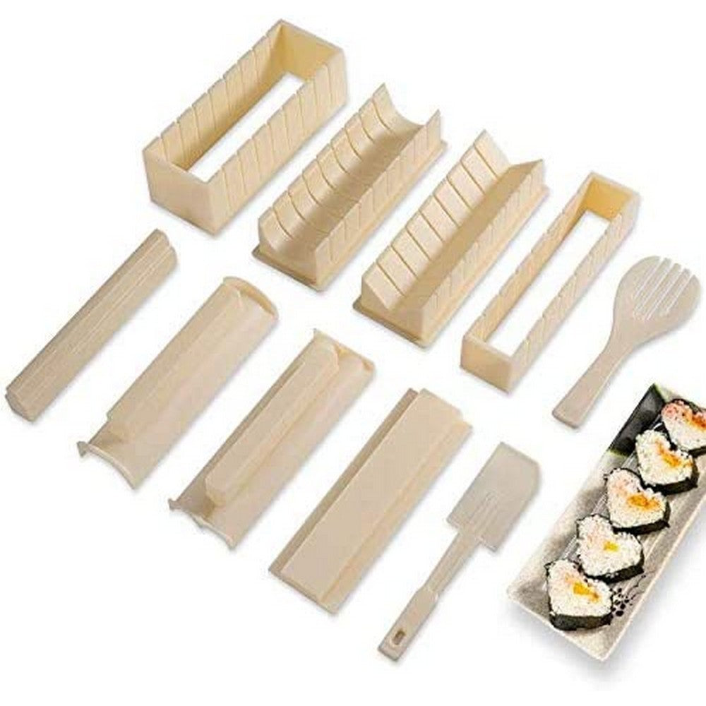 10Pcs Beige DIY Sushi Making Kit Kitchen Tools Sushi Maker Sushi Rice Mold Set