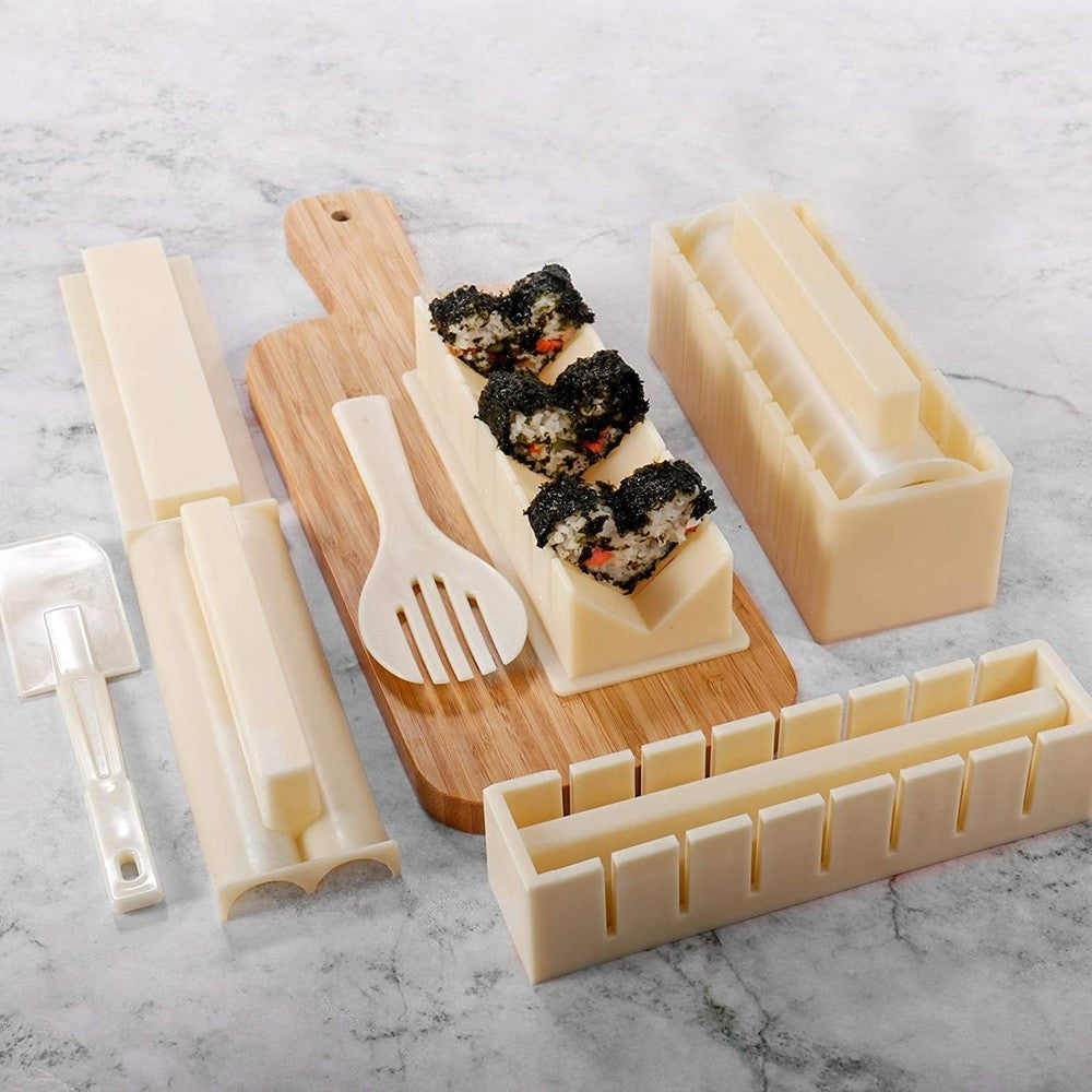 10Pcs Beige DIY Sushi Making Kit Kitchen Tools Sushi Maker Sushi Rice Mold Set