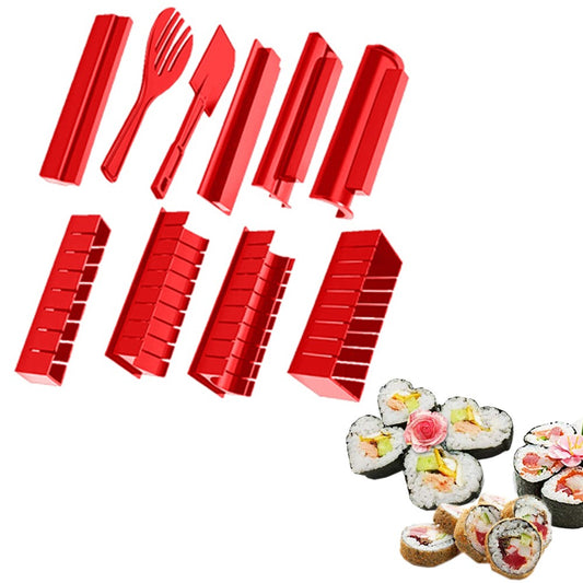 10Pcs Red DIY Sushi Making Kit Kitchen Tools Sushi Maker Sushi Rice Mold Set