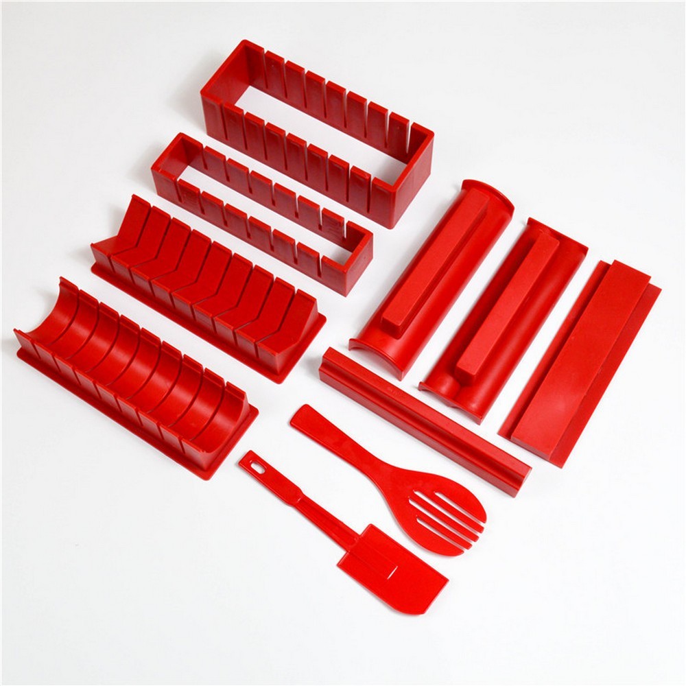 10Pcs Red DIY Sushi Making Kit Kitchen Tools Sushi Maker Sushi Rice Mold Set