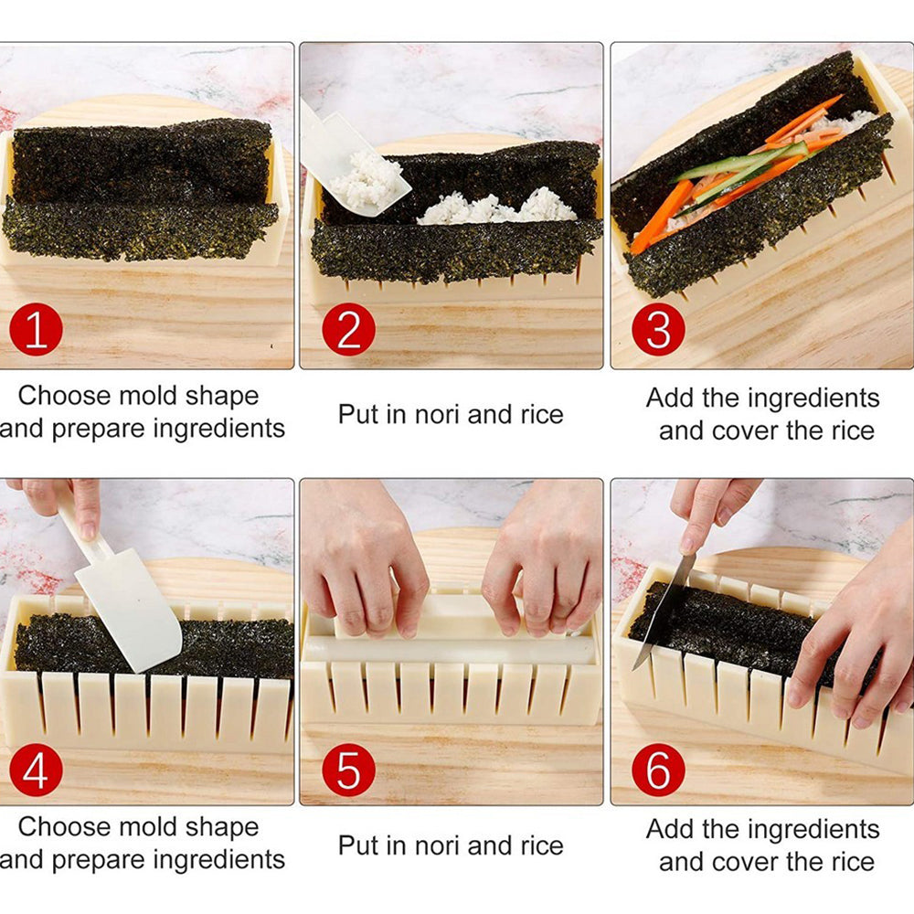 10Pcs Red DIY Sushi Making Kit Kitchen Tools Sushi Maker Sushi Rice Mold Set