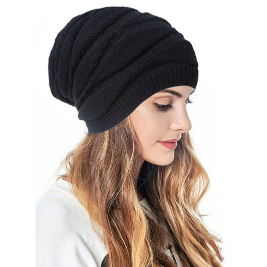 Knitted Hat for Women Men Beanies Hat Winter Warm Hat Soft Stretch Cap Outdoor Warm Hat Black