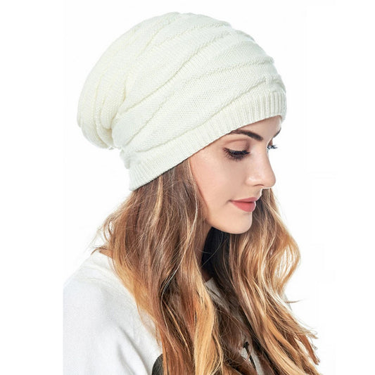 Knitted Hat for Women Men Beanies Hat Winter Warm Hat Soft Stretch Cap Outdoor Warm Hat White