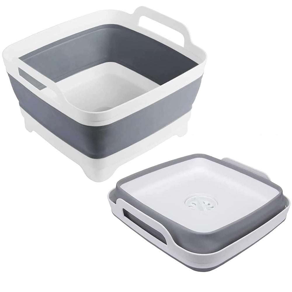 9L Collapsible Dish Tub Portable Sink Folding Washing Basin with Drain Plug