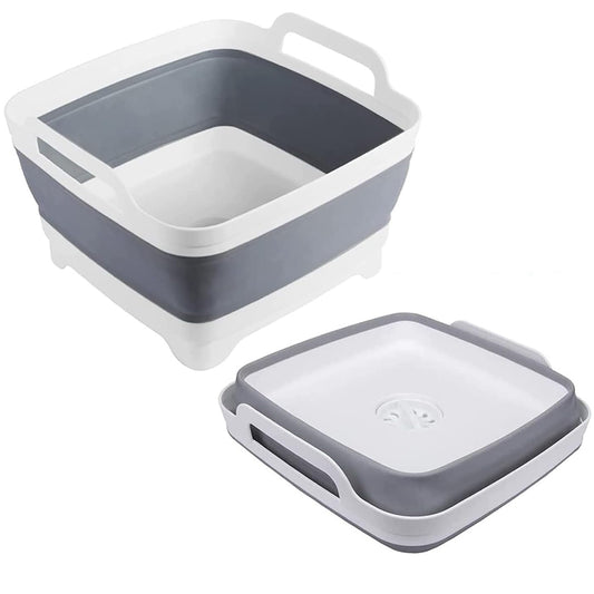 9L Collapsible Dish Tub Portable Sink Folding Washing Basin with Drain Plug