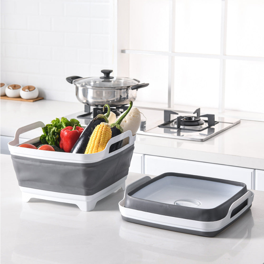 9L Collapsible Dish Tub Portable Sink Folding Washing Basin with Drain Plug