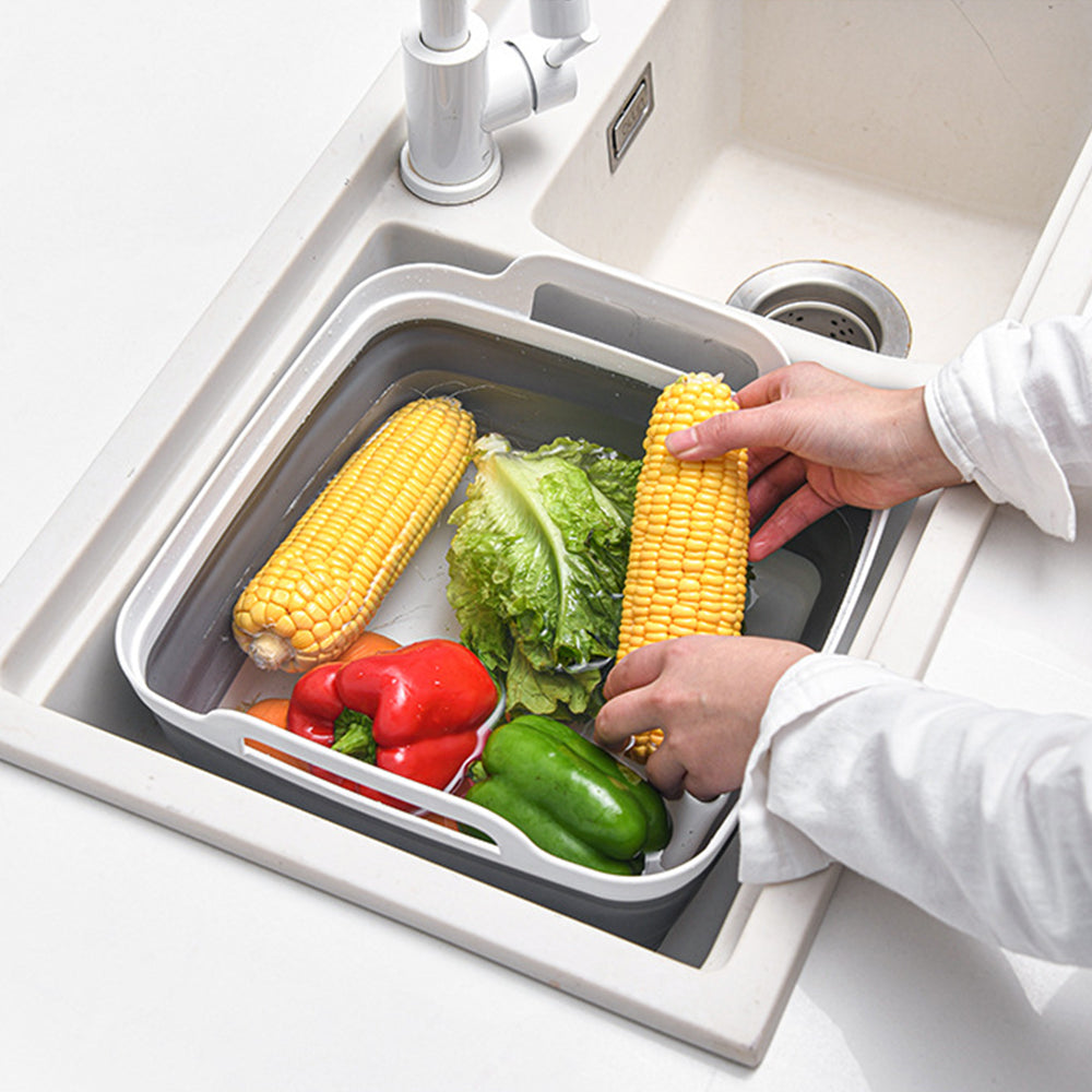 9L Collapsible Dish Tub Portable Sink Folding Washing Basin with Drain Plug
