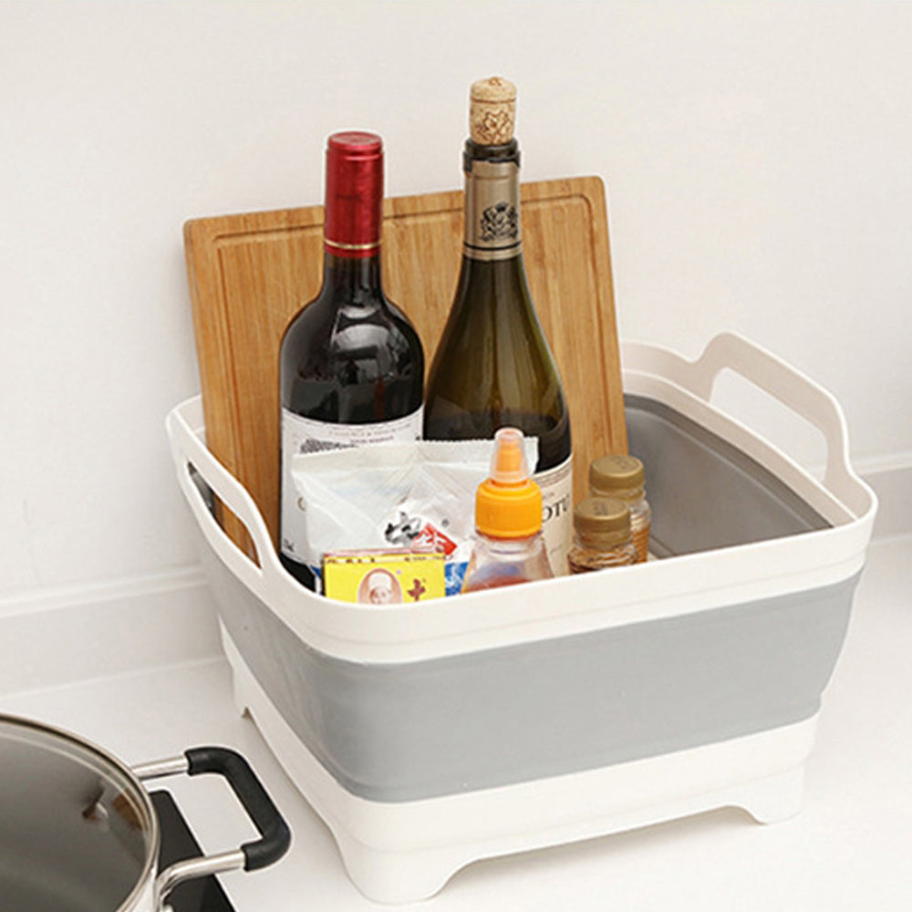 9L Collapsible Dish Tub Portable Sink Folding Washing Basin with Drain Plug