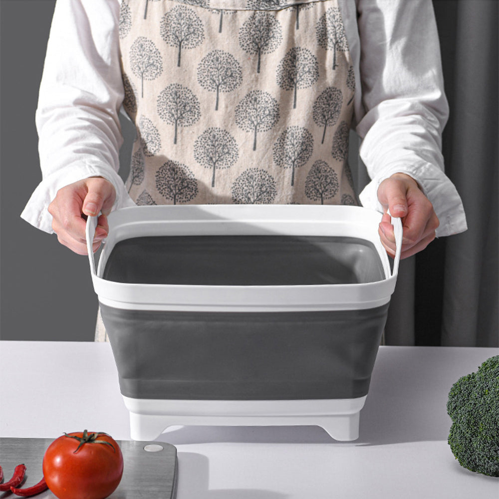 9L Collapsible Dish Tub Portable Sink Folding Washing Basin with Drain Plug