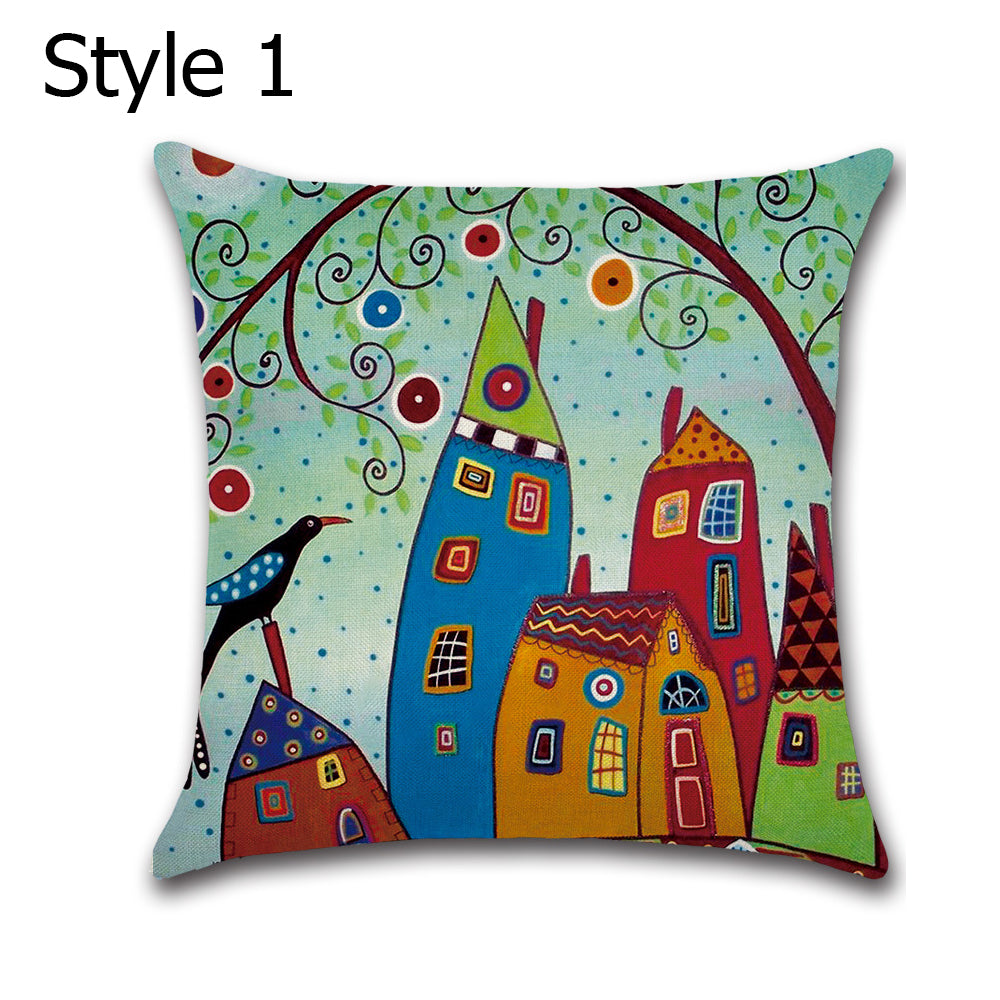 6 X 45CM X 45CM Cartoon Village Cushion Cover