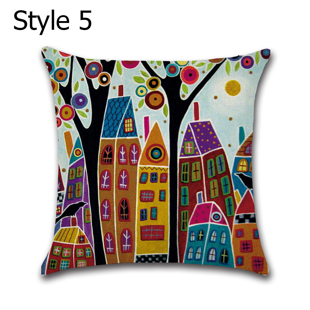 6 X 45CM X 45CM Cartoon Village Cushion Cover