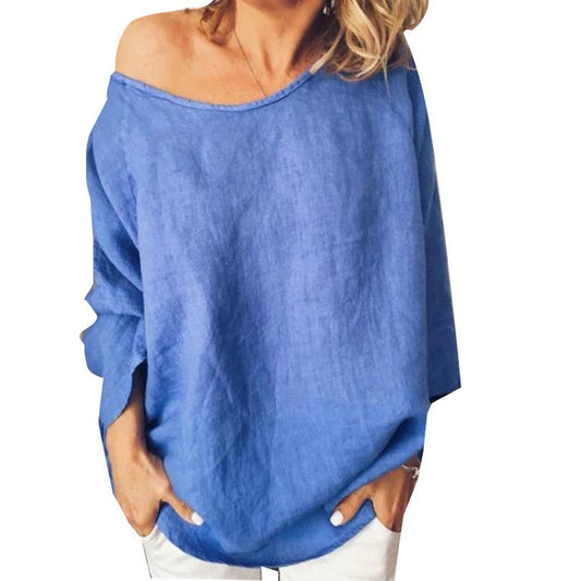 Women Linen Solid Color T Shirt